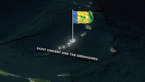 Saint Vincent and the Grenadines Map Animation, 3D Waving Flag on World Map Video stock 333268658