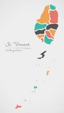 Saint Vincent and the grenadines Map with states and modern round shapes Stock Illustration