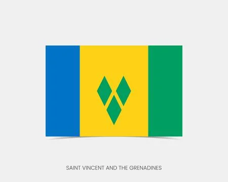 Saint Vincent &amp; the Grenadines Rectangle flag icon with shadow. Stock Illustration