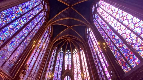 Sainte-Chapelle Apse, Vaults, Stained Glass Of The Upper Chapel In Paris, Stock Footage 217423000