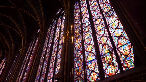 Sainte-Chapelle chapel, interior view, High Gothic period, Paris, France, Europe Stock Footage 240840547