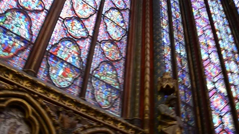 Sainte-Chapelle Pan of Windows Stock Footage 94459345
