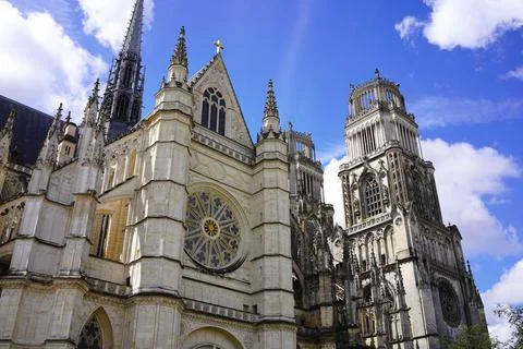 Sainte-Croix Cathedral side facade with rose window in Orleans, France 写真素材