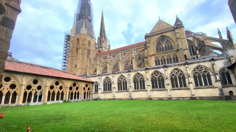 Sainte-Marie cathedral seen from the cloister in Bayonne, France Stock Footage 281370153