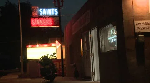 The Saints and Sinners bar and lounge, night. Stock Footage