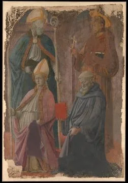 Saints Augustine and Francis, a Bishop Saint, and Saint Benedict Fra Filipp.. Illustrazione stock