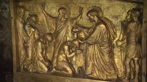 Saints Paul and Peter Devotional Altar Relief, Mamertine Prison, Rome, Italy Stock Footage 327766415