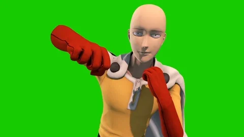 Saitama One Punch Man Attacks Green Screen 3D Rendering Animations Stock Footage 86688387