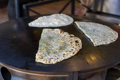 Saj Bakery or flat breads a type of street food in many Countries. Stock Photos
