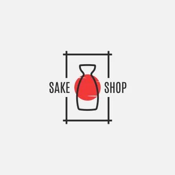 Sake logo with sake bottle on white background Stock Illustration