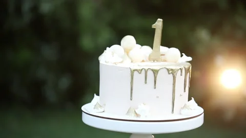 Сake with the number one for the first birthday Stock Footage 132896829