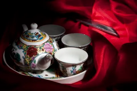 Sake Set with Katana Stock Photos