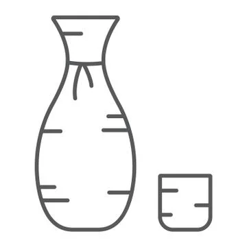 Sake thin line icon, asian and drink, japanese alcohol sign, vector graphics, a Stock Illustration