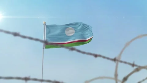 Sakha Republic flag behind border Video stock 137434152
