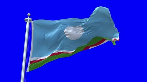 Sakha Republic Flag Waving in Loopable and Textured green screen background Stock Footage 296876203