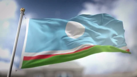 Sakha Republic Flag Waving Slow Motion 3D Rendering Blue Sky Background - S.. Stock Footage 75496366