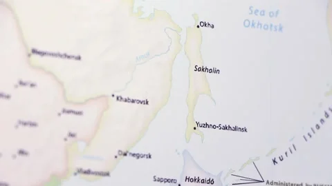 Sakhalin Island on a Map Stock Footage 99250505
