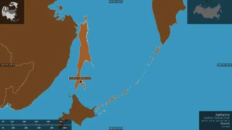 Sakhalin, Russia. Patterned solids with lakes and rivers Stock Illustration