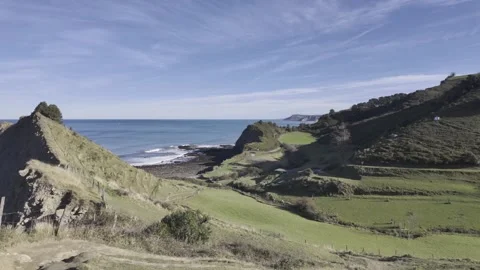 Sakoneta beach flysch route on the Basque Coast Geopark 스톡 동영상 334243628