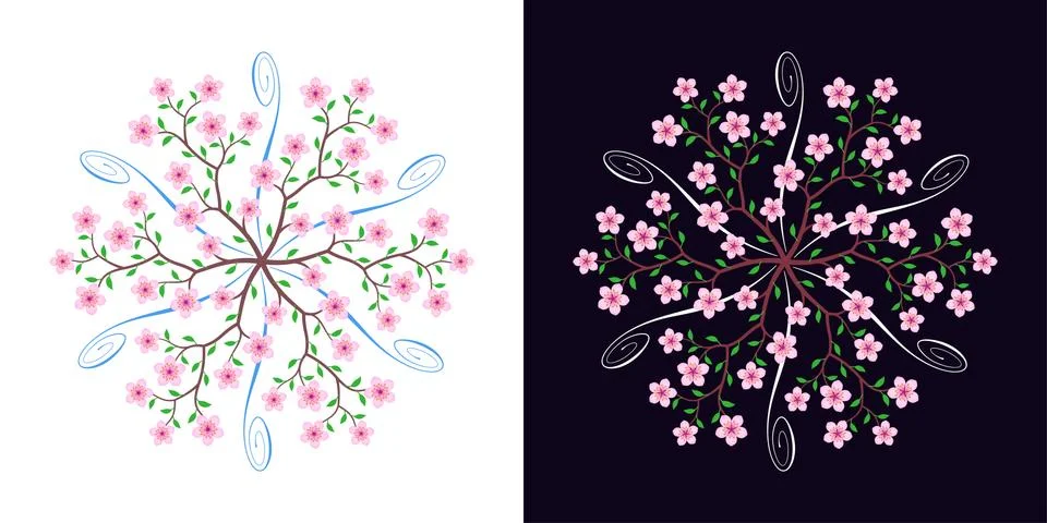 Sakura blossom, blooming cherry tree, vector Stock Illustration