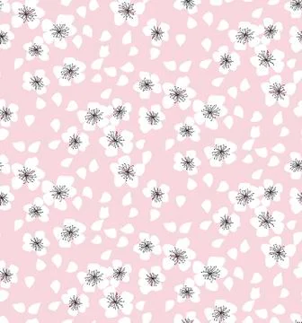 Sakura blossom seamless pattern on pale pink background. elegant naive spring Stock Illustration