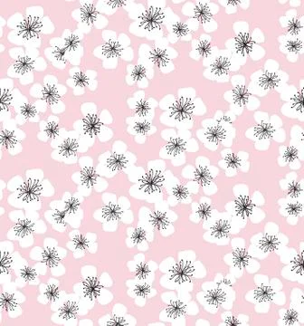 Sakura blossom seamless pattern on pale pink background. elegant naive spring Stock Illustration