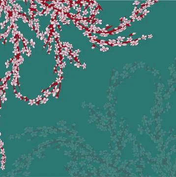 Sakura branch green background vector illustration eps 10. Stock Illustration