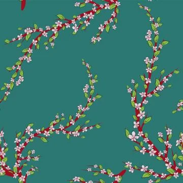 Sakura branch green background vector illustration eps 10. Stock Illustration