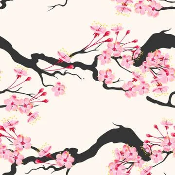 Sakura branches seamless Stock Illustration