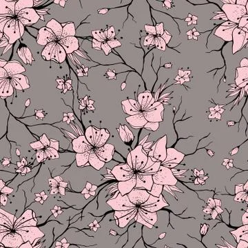 Sakura branches seamless pattern Stock Illustration
