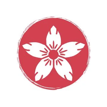 Sakura cherry blossom emblem on red sun. Japanese symbol Stock Illustration