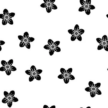 Sakura cherry flower spring glyph seamless pattern Stock Illustration