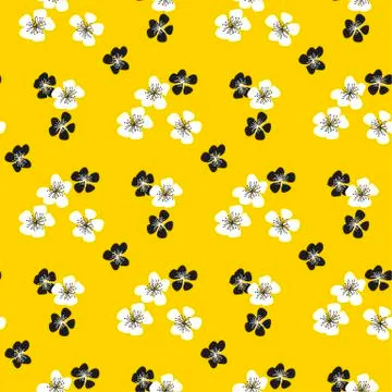 Sakura flower blossom seamless pattern on yellow Stock Illustration