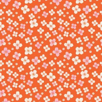 Sakura flower blossom seamless pattern. Japanese cherry cute small flowers,.. Stock Illustration