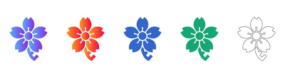 Sakura Flower Icon Set in Five Styles Stock Illustration