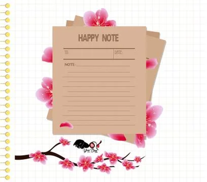 Sakura flowers background. Cherry blossom happy notes retro. Chinese new year Stock Illustration
