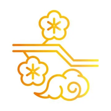 Sakura flowers branch tree cloud white background cartoon, gradient style icon Stock Illustration