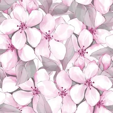 Sakura flowers seamless pattern Stock Illustration
