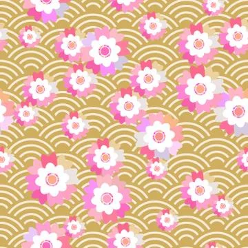 Sakura flowers seamless pattern Nature background with blossom pink flowers.  Stock Illustration