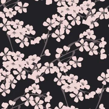 Sakura flowers vector seamless pattern Illustrazione stock