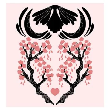 Sakura. Folk-style pattern, symmetrical, detailed vector element. Rustic, Sca Stockillustratie