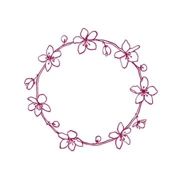 Sakura hand drawn wreath Stock Illustration