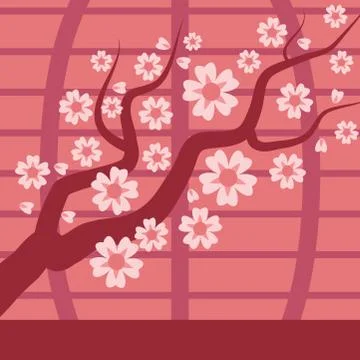 Sakura japan cherry branch vector tree with blooming flowers illustration Stock Illustration