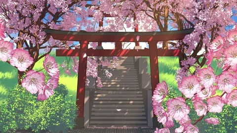 Sakura Japanese Shrine Torii Loop Background 4K Stock Footage 334713367