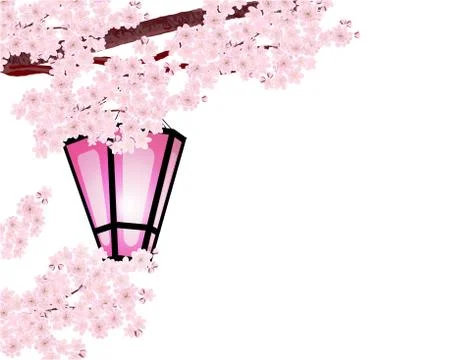 Sakura. Magnificent branches of a cherry tree with pink small flowers and che Stock Illustration