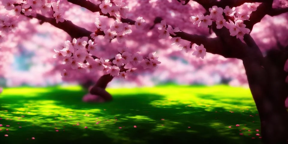 Sakura Petals. Cherry Blossom Tree. Spring Woods. Leaves Flower Air. Flower Stock Illustration