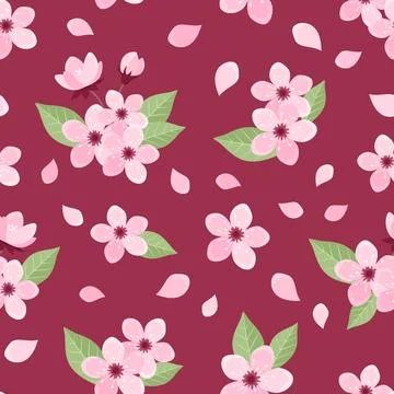 Sakura seamless pattern with flowers, buds and leaves Stock Illustration