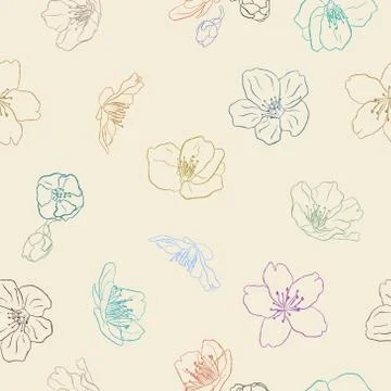 Sakura seamless pattern hand sketching. Illustrazione stock