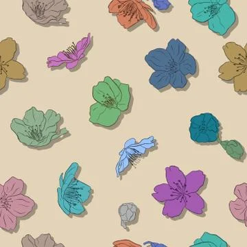 Sakura seamless pattern hand sketching. Stock Illustration