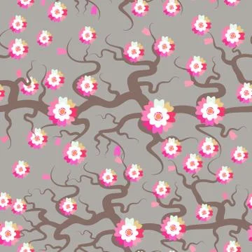 Sakura seamless pattern Nature background with blossom branch of pink flowers Stock Illustration
